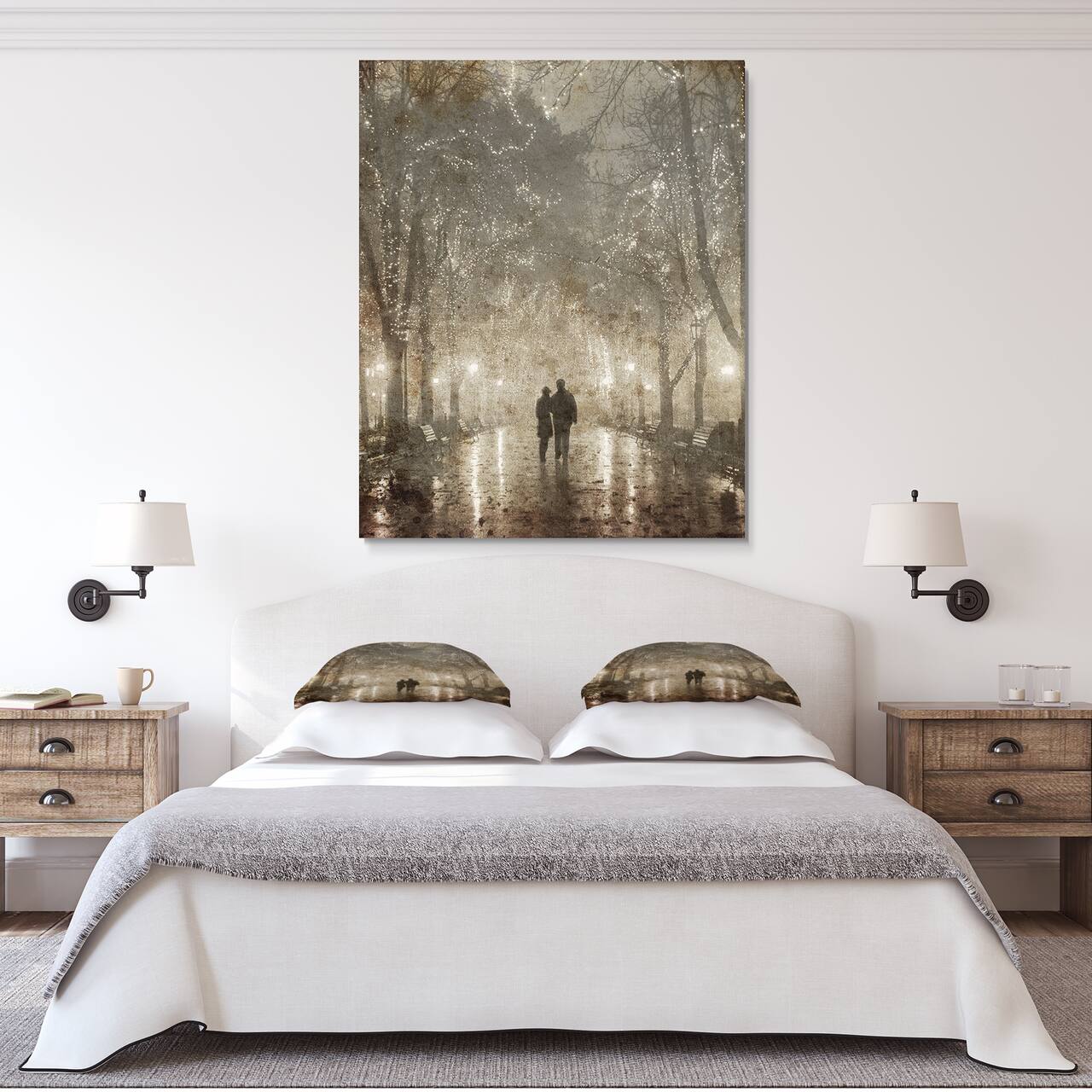 Designart - Couple Walking in Night Lights - Landscape Photography Canvas Print